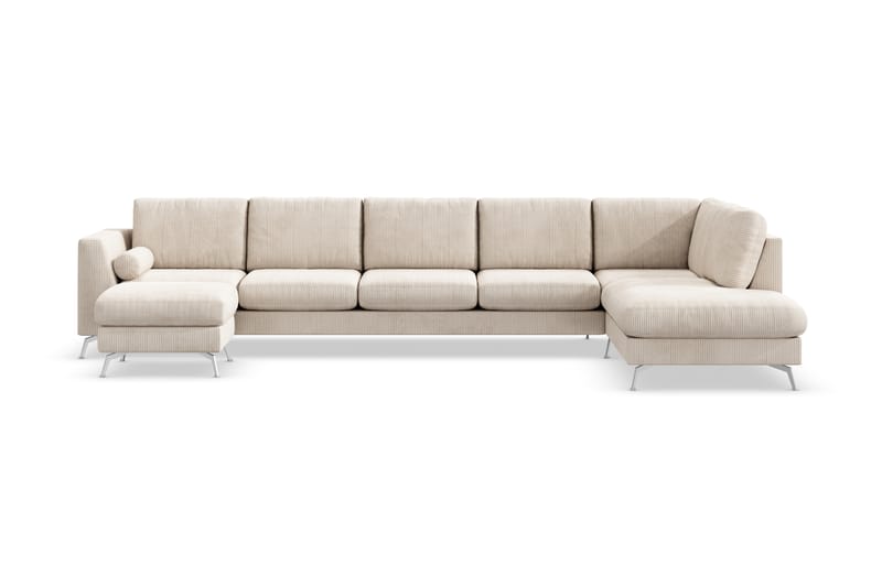 Ocean Lyx 6-sits Högervänd U-formad Soffa med Divan och Schäslong + Fotpall i Manchester - Beige - Möbler - Soffa - U-soffa