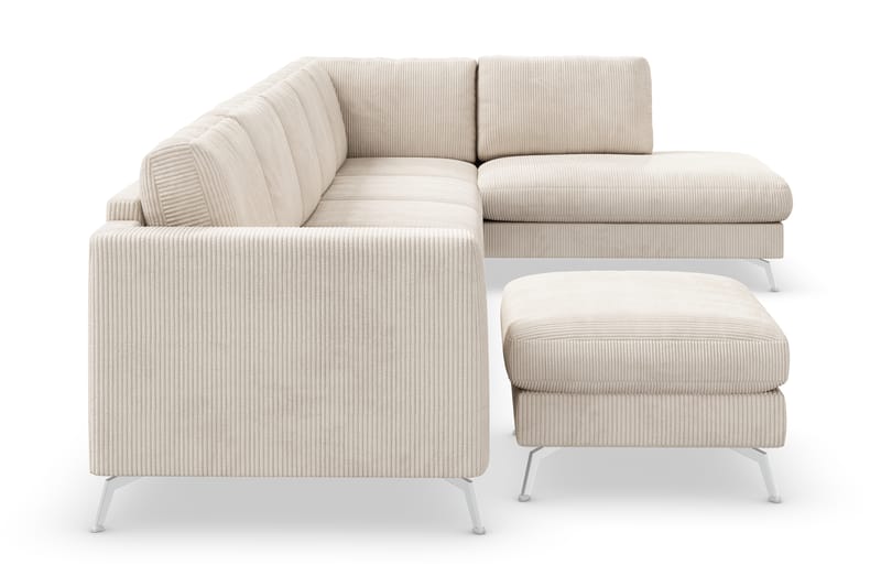 Ocean Lyx 6-sits Högervänd U-formad Soffa med Divan och Schäslong + Fotpall i Manchester - Beige - Möbler - Soffa - U-soffa