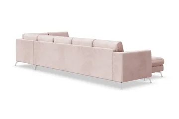 Ocean Lyx 6-sits Högervänd U-formad Soffa med Divan och Schäslong + Fotpall i Manchester - Rosa - Möbler - Soffa - U-soffa