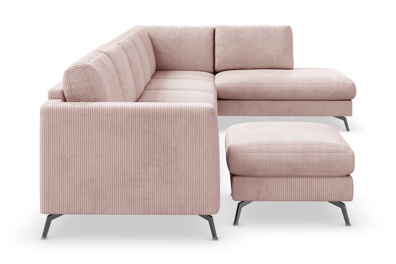 Ocean Lyx 6-sits Högervänd U-formad Soffa med Divan och Schäslong + Fotpall i Manchester - Rosa - Möbler - Soffa - U-soffa