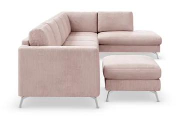 Ocean Lyx 6-sits Högervänd U-formad Soffa med Divan och Schäslong + Fotpall i Manchester - Rosa - Möbler - Soffa - U-soffa