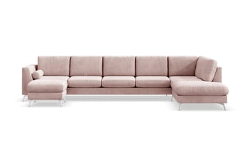 Ocean Lyx 6-sits Högervänd U-formad Soffa med Divan och Schäslong + Fotpall i Manchester - Rosa - Möbler - Soffa - U-soffa