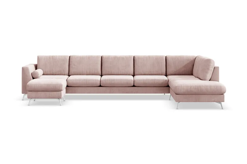 Ocean Lyx 6-sits Högervänd U-formad Soffa med Divan och Schäslong + Fotpall i Manchester - Rosa - Möbler - Soffa - U-soffa