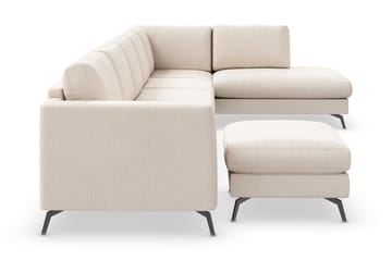 Ocean Lyx 6-sits Högervänd U-formad Soffa med Divan och Schäslong + Fotpall i Tyg - Beige - Möbler - Soffa - U-soffa