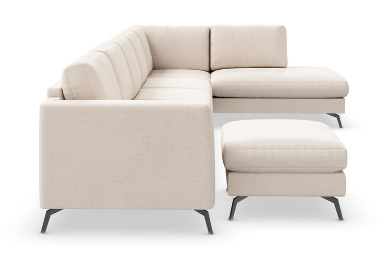 Ocean Lyx 6-sits Högervänd U-formad Soffa med Divan och Schäslong + Fotpall i Tyg - Beige - Möbler - Soffa - U-soffa