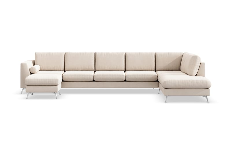 Ocean Lyx 6-sits Högervänd U-formad Soffa med Divan och Schäslong + Fotpall i Tyg - Beige - Möbler - Soffa - U-soffa