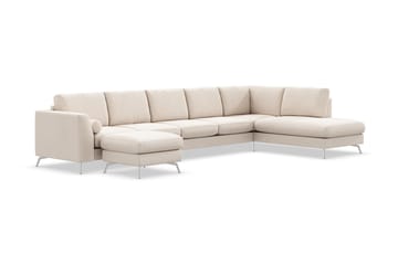 Ocean Lyx 6-sits Högervänd U-formad Soffa med Divan och Schäslong + Fotpall i Tyg - Beige - Möbler - Soffa - U-soffa