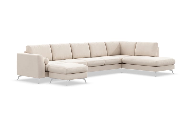 Ocean Lyx 6-sits Högervänd U-formad Soffa med Divan och Schäslong + Fotpall i Tyg - Beige - Möbler - Soffa - U-soffa