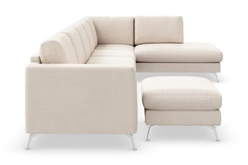 Ocean Lyx 6-sits Högervänd U-formad Soffa med Divan och Schäslong + Fotpall i Tyg - Beige - Möbler - Soffa - U-soffa