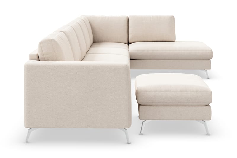 Ocean Lyx 6-sits Högervänd U-formad Soffa med Divan och Schäslong + Fotpall i Tyg - Beige - Möbler - Soffa - U-soffa