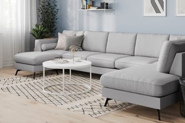 Ocean Lyx 6-sits Högervänd U-formad Soffa med Divan och Schäslong + Fotpall i Tyg - Grå - Möbler - Soffa - U-soffa