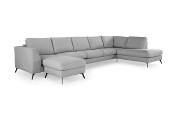 Ocean Lyx 6-sits Högervänd U-formad Soffa med Divan och Schäslong + Fotpall i Tyg - Grå - Möbler - Soffa - U-soffa