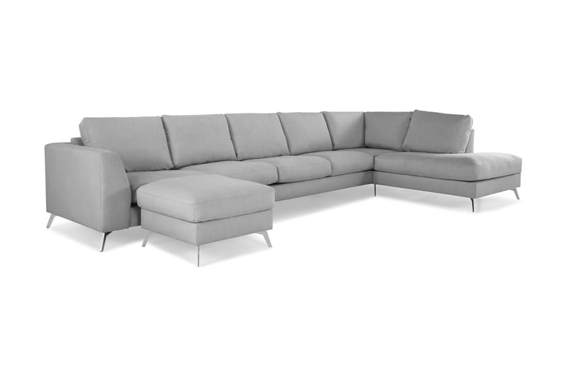 Ocean Lyx 6-sits Högervänd U-formad Soffa med Divan och Schäslong + Fotpall i Tyg - Grå - Möbler - Soffa - U-soffa