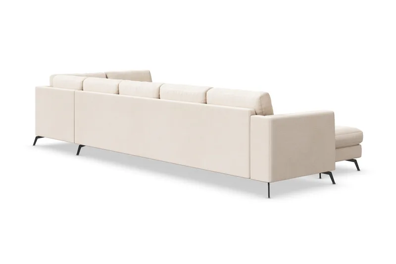 Ocean Lyx 6-sits Högervänd U-formad Soffa med Divan och Schäslong + Fotpall i Tyg - Beige - Möbler - Soffa - U-soffa