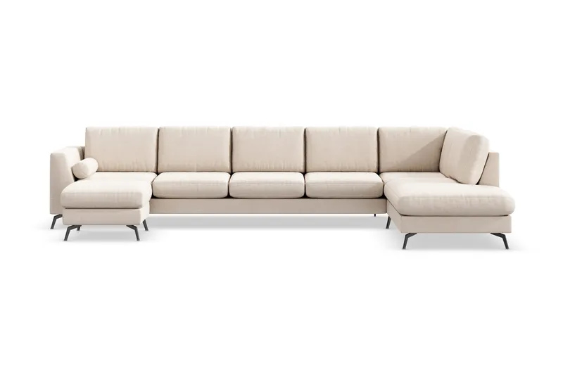 Ocean Lyx 6-sits Högervänd U-formad Soffa med Divan och Schäslong + Fotpall i Tyg - Beige - Möbler - Soffa - U-soffa