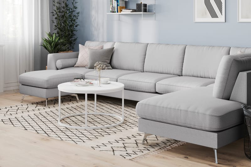 Ocean Lyx 6-sits Högervänd U-formad Soffa med Divan och Schäslong + Fotpall i Tyg - Grå - Möbler - Soffa - U-soffa