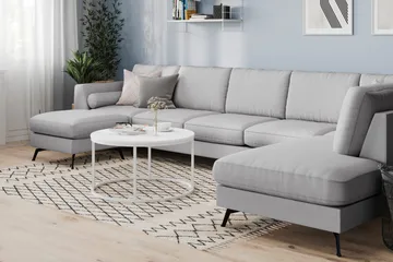 Ocean Lyx 6-sits Högervänd U-formad Soffa med Divan och Schäslong + Fotpall i Tyg - Grå - Möbler - Soffa - U-soffa