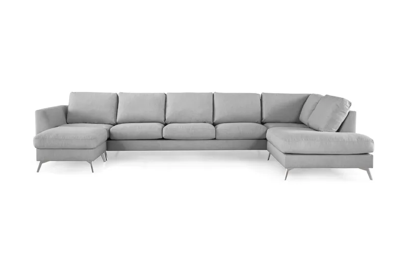 Ocean Lyx 6-sits Högervänd U-formad Soffa med Divan och Schäslong + Fotpall i Tyg - Grå - Möbler - Soffa - U-soffa