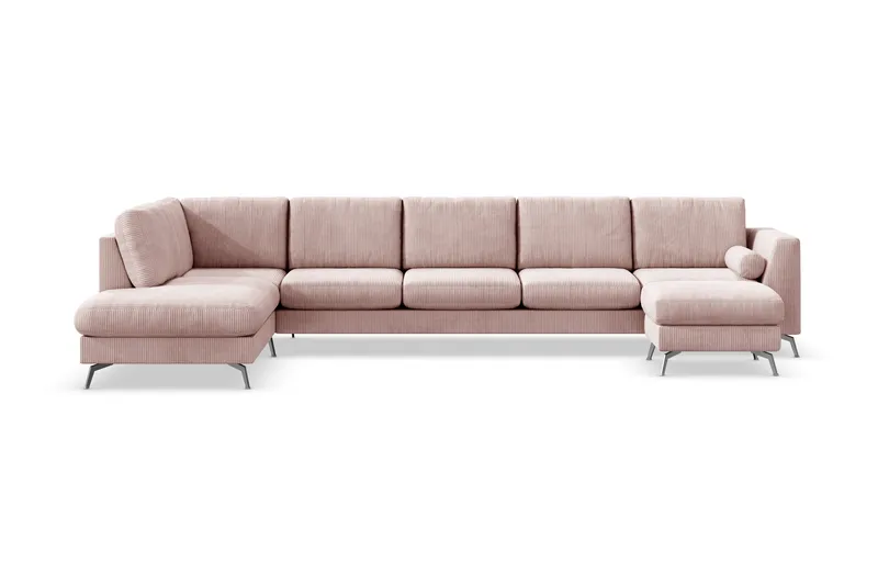 Ocean Lyx 6-sits Vänstervänd U-formad Soffa med Divan och Schäslong + Fotpall i Manchester - Rosa - Möbler - Soffa - U-soffa