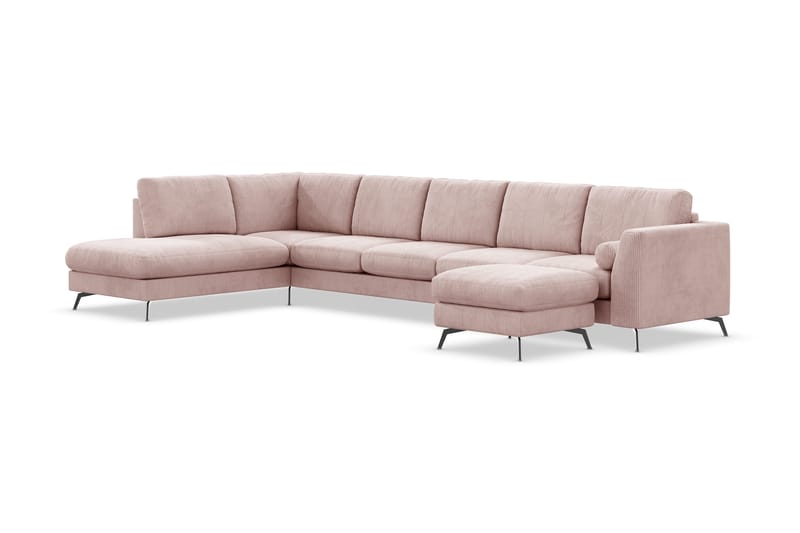 Ocean Lyx 6-sits Vänstervänd U-formad Soffa med Divan och Schäslong + Fotpall i Manchester - Rosa - Möbler - Soffa - U-soffa