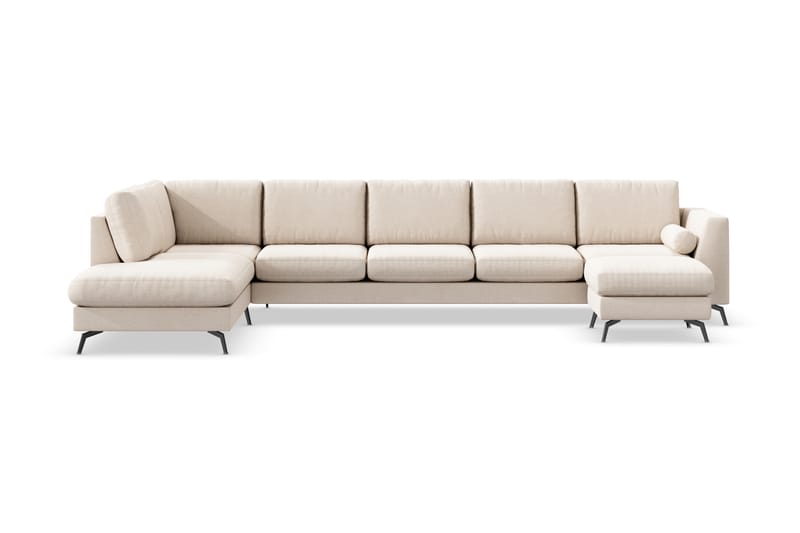 Ocean Lyx 6-sits Vänstervänd U-formad Soffa med Divan och Schäslong + Fotpall i Tyg - Beige - Möbler - Soffa - U-soffa