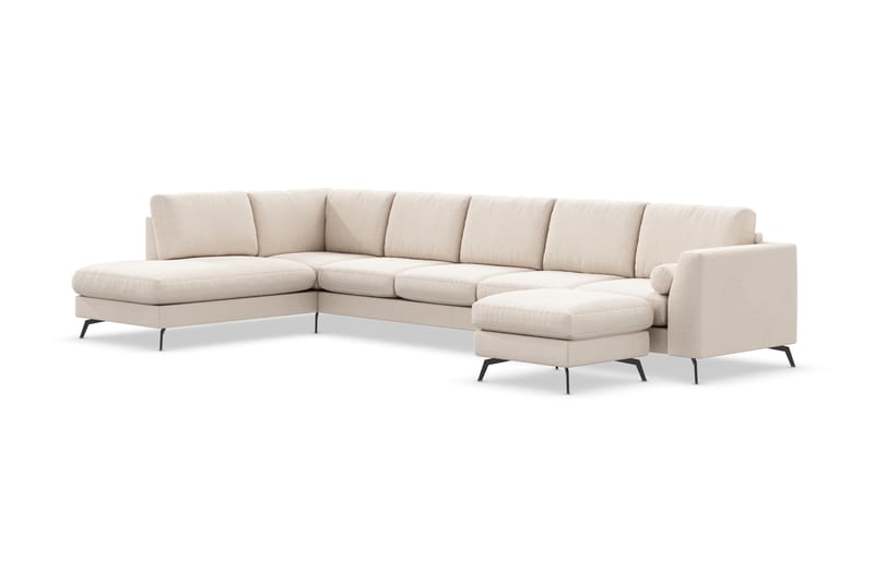 Ocean Lyx 6-sits Vänstervänd U-formad Soffa med Divan och Schäslong + Fotpall i Tyg - Beige - Möbler - Soffa - U-soffa