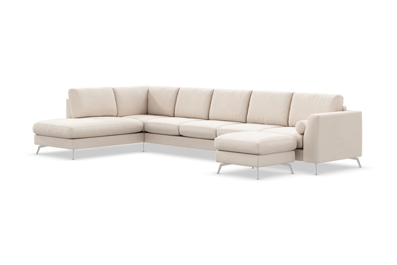 Ocean Lyx 6-sits Vänstervänd U-formad Soffa med Divan och Schäslong + Fotpall i Tyg - Beige - Möbler - Soffa - U-soffa