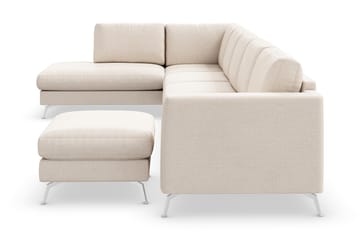 Ocean Lyx 6-sits Vänstervänd U-formad Soffa med Divan och Schäslong + Fotpall i Tyg - Beige - Möbler - Soffa - U-soffa