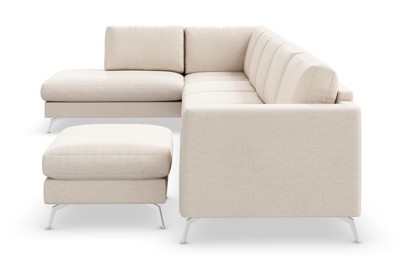 Ocean Lyx 6-sits Vänstervänd U-formad Soffa med Divan och Schäslong + Fotpall i Tyg - Beige - Möbler - Soffa - U-soffa