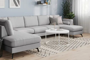 Ocean Lyx 6-sits Vänstervänd U-formad Soffa med Divan och Schäslong + Fotpall i Tyg - Grå - Möbler - Soffa - U-soffa