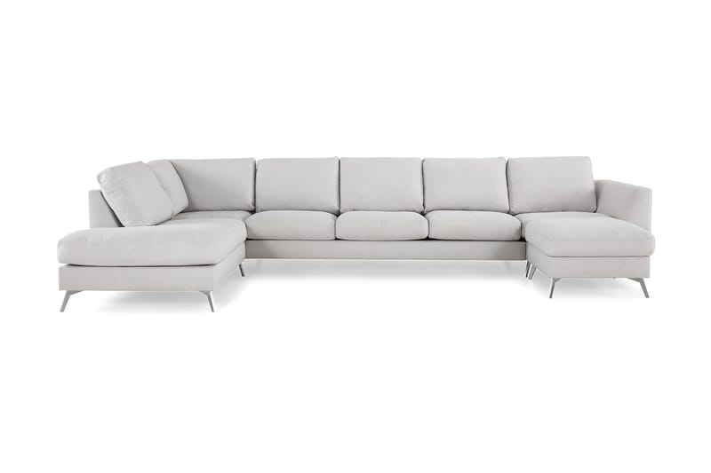 Ocean Lyx 6-sits Vänstervänd U-formad Soffa med Divan och Schäslong + Fotpall i Tyg - Ljusgrå - Möbler - Soffa - U-soffa
