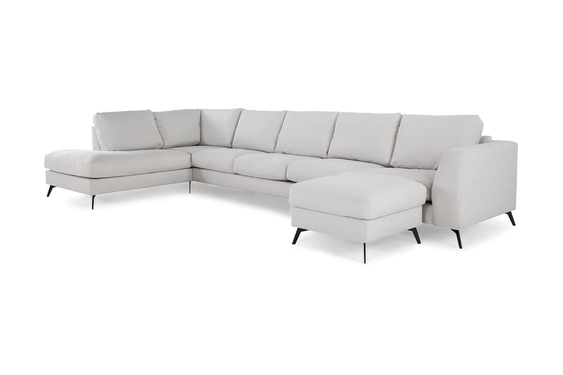 Ocean Lyx 6-sits Vänstervänd U-formad Soffa med Divan och Schäslong + Fotpall i Tyg - Ljusgrå - Möbler - Soffa - U-soffa