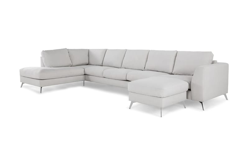 Ocean Lyx 6-sits Vänstervänd U-formad Soffa med Divan och Schäslong + Fotpall i Tyg - Ljusgrå - Möbler - Soffa - U-soffa