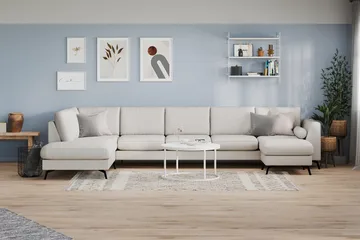 Ocean Lyx 6-sits Vänstervänd U-formad Soffa med Divan och Schäslong + Fotpall i Tyg - Ljusgrå - Möbler - Soffa - U-soffa