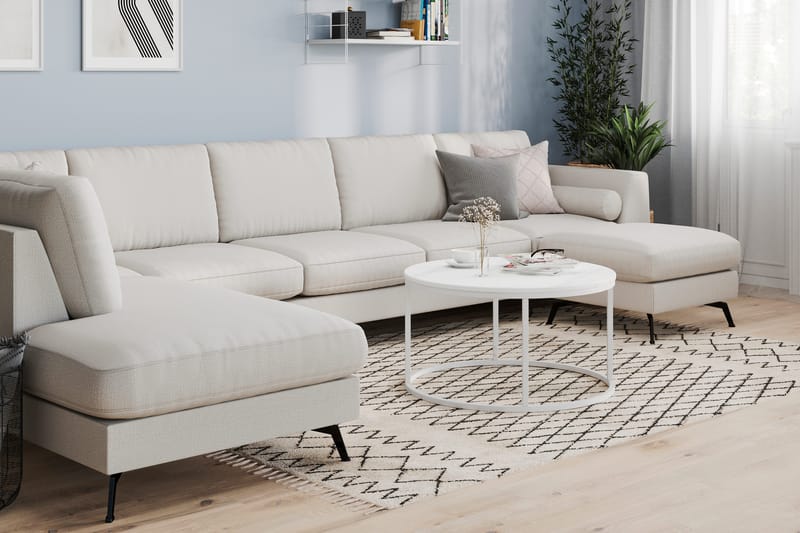 Ocean Lyx 6-sits Vänstervänd U-formad Soffa med Divan och Schäslong + Fotpall i Tyg - Ljusgrå - Möbler - Soffa - U-soffa