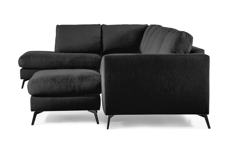 Ocean Lyx 6-sits Vänstervänd U-formad Soffa med Divan och Schäslong + Fotpall i Tyg - Svart - Möbler - Soffa - U-soffa