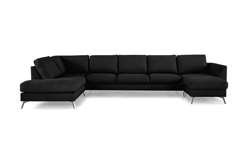 Ocean Lyx 6-sits Vänstervänd U-formad Soffa med Divan och Schäslong + Fotpall i Tyg - Svart - Möbler - Soffa - U-soffa