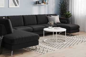 Ocean Lyx 6-sits Vänstervänd U-formad Soffa med Divan och Schäslong + Fotpall i Tyg - Svart - Möbler - Soffa - U-soffa