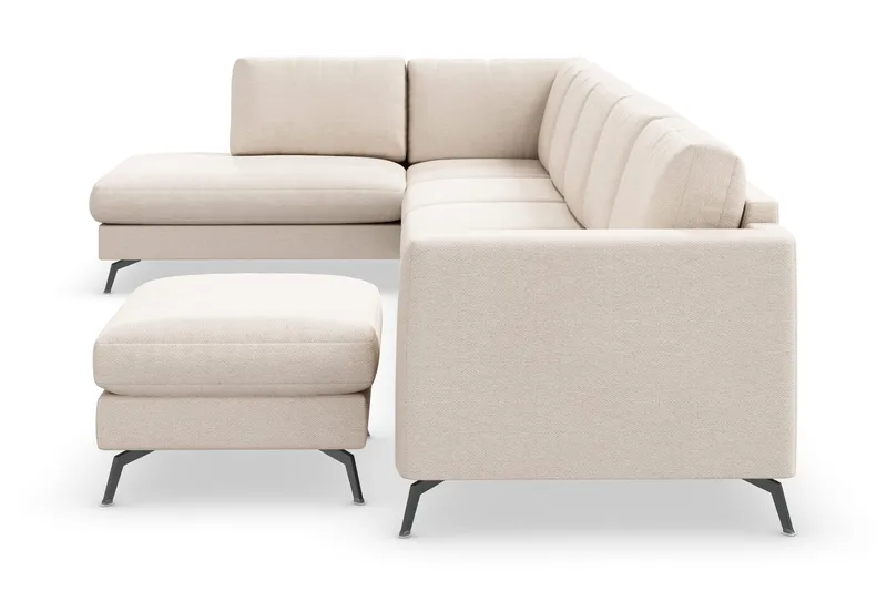 Ocean Lyx 6-sits Vänstervänd U-formad Soffa med Divan och Schäslong + Fotpall i Tyg - Beige - Möbler - Soffa - Divansoffa & schäslongsoffa