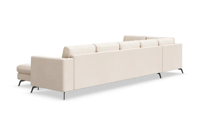 Ocean Lyx 6-sits Vänstervänd U-formad Soffa med Divan och Schäslong + Fotpall i Tyg - Beige - Möbler - Soffa - Divansoffa & schäslongsoffa