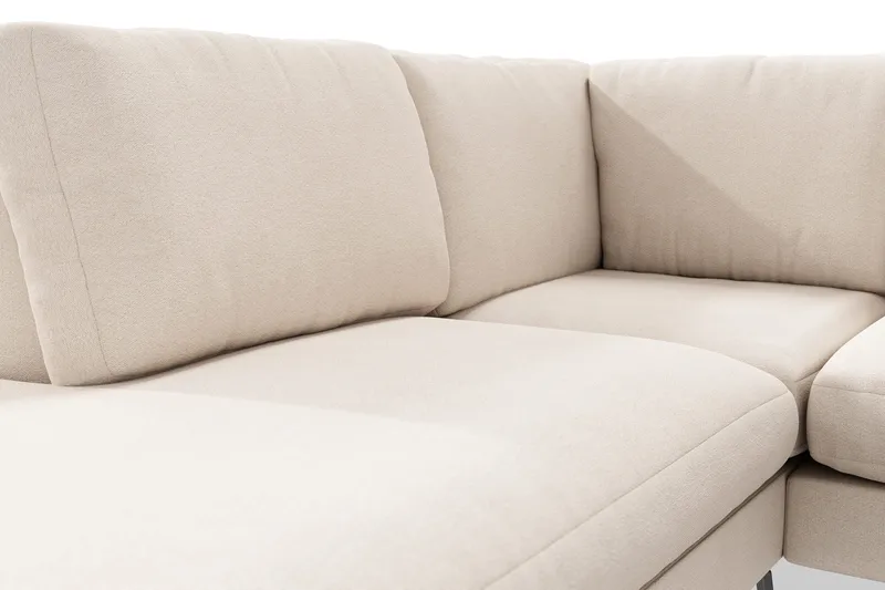 Ocean Lyx 6-sits Vänstervänd U-formad Soffa med Divan och Schäslong + Fotpall i Tyg - Beige - Möbler - Soffa - Divansoffa & schäslongsoffa