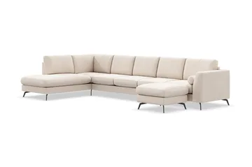 Ocean Lyx 6-sits Vänstervänd U-formad Soffa med Divan och Schäslong + Fotpall i Tyg - Beige - Möbler - Soffa - Divansoffa & schäslongsoffa