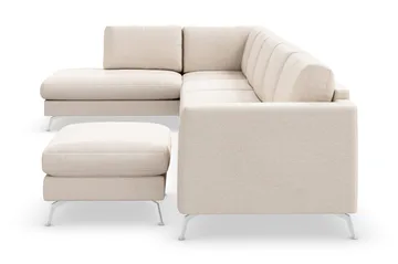 Ocean Lyx 6-sits Vänstervänd U-formad Soffa med Divan och Schäslong + Fotpall i Tyg - Beige - Möbler - Soffa - Divansoffa & schäslongsoffa