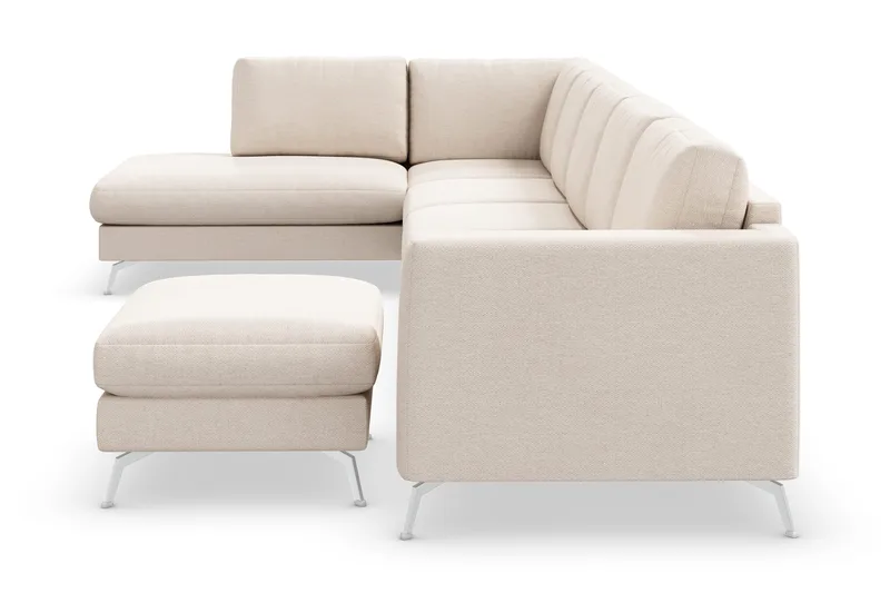 Ocean Lyx 6-sits Vänstervänd U-formad Soffa med Divan och Schäslong + Fotpall i Tyg - Beige - Möbler - Soffa - Divansoffa & schäslongsoffa