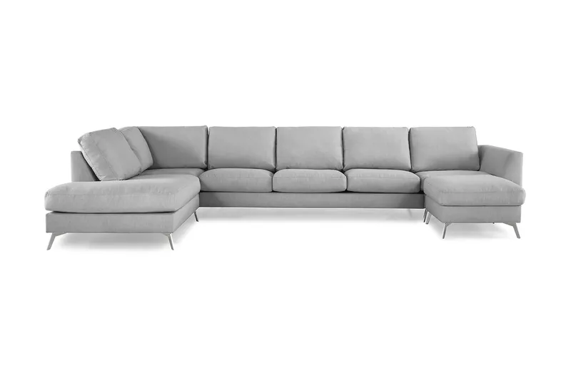 Ocean Lyx 6-sits Vänstervänd U-formad Soffa med Divan och Schäslong + Fotpall i Tyg - Grå - Möbler - Soffa - U-soffa