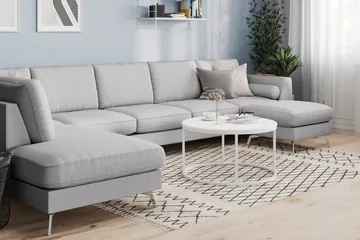 Ocean Lyx 6-sits Vänstervänd U-formad Soffa med Divan och Schäslong + Fotpall i Tyg - Grå - Möbler - Soffa - U-soffa