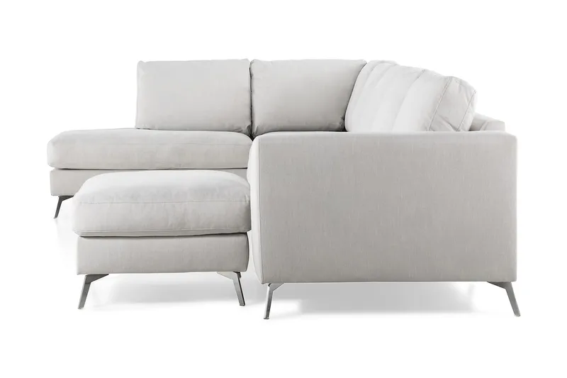 Ocean Lyx 6-sits Vänstervänd U-formad Soffa med Divan och Schäslong + Fotpall i Tyg - Ljusgrå - Möbler - Soffa - U-soffa