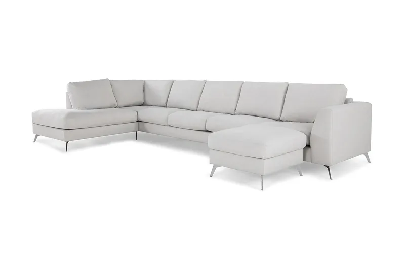 Ocean Lyx 6-sits Vänstervänd U-formad Soffa med Divan och Schäslong + Fotpall i Tyg - Ljusgrå - Möbler - Soffa - U-soffa