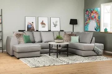 Optus 4-sits Högervänd U-formad Soffa med Divan och Schäslong i Tyg inkl Kuvertkuddar - Ljusgrå - Möbler - Soffa - U-soffa