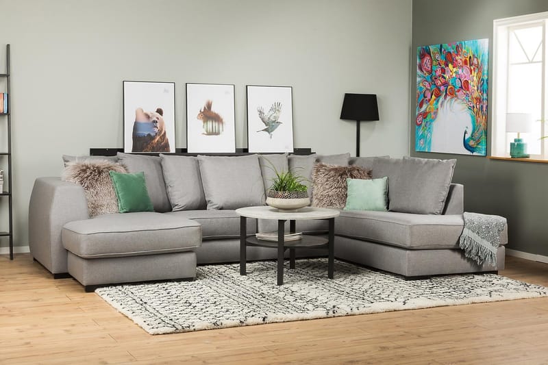 Optus 4-sits Högervänd U-formad Soffa med Divan och Schäslong i Tyg inkl Kuvertkuddar - Ljusgrå - Möbler - Soffa - U-soffa